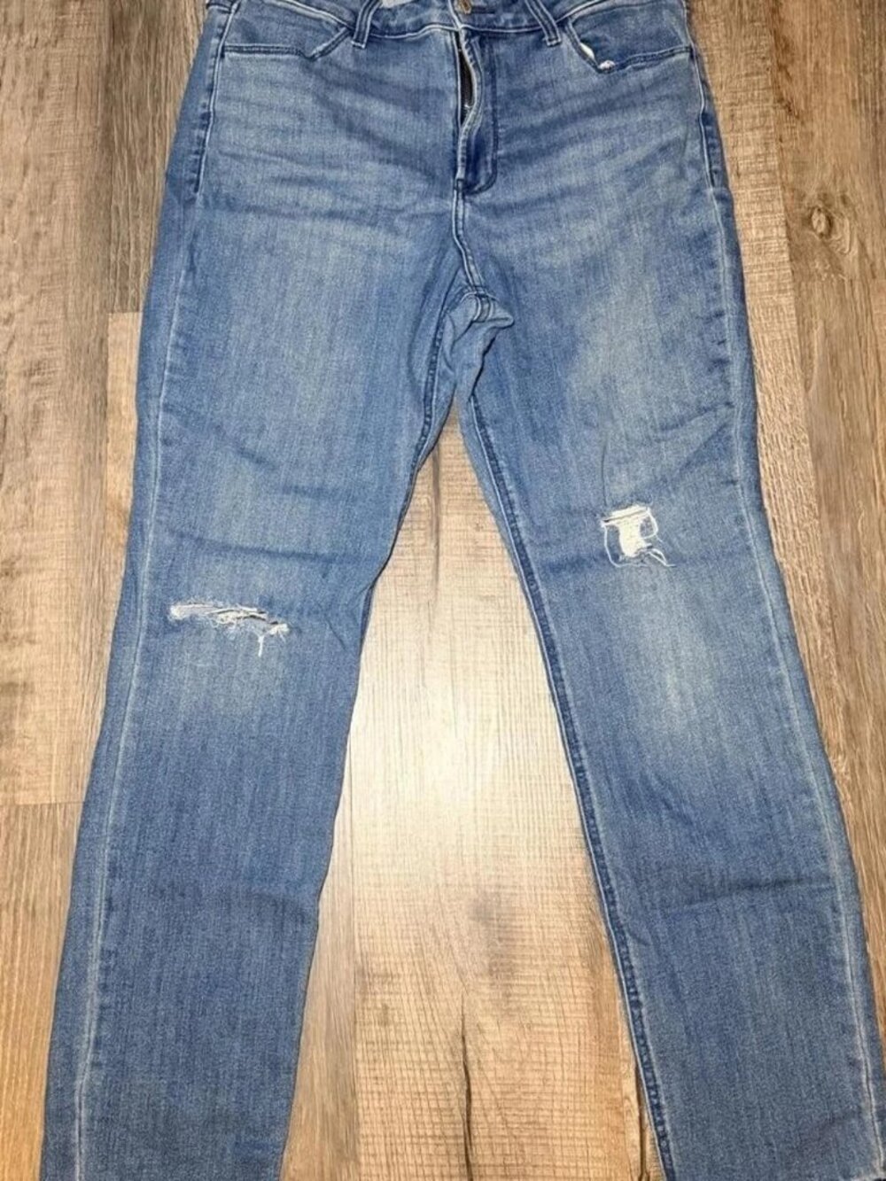High Rise Straight Leg Jeans Raw Hem Distressed Y2K Denim 12 Old Navy